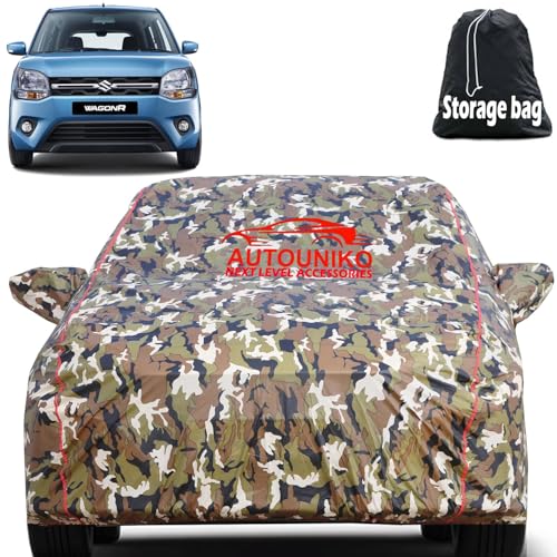 AUTOUNIKO Waterproof Car Body Cover for Maruti Suzuki Wagon R with Mirror and Antenna Pocket and Soft Cotton Lining (Full Bottom Elastic Triple Stitch