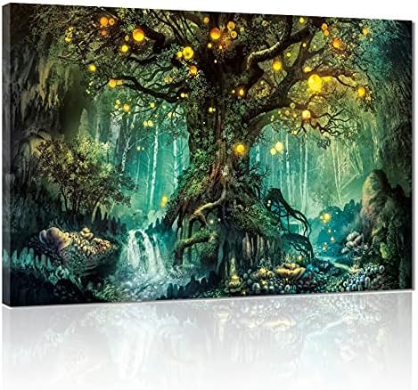 Tree of Life Fantasy Forest Canvas Wall Art, Abstract Painting Home Decor, Landscape Prints for Home Decorations, Visual Fantasy Poster,Modern Framed for Living Room Bathroom Bedroom