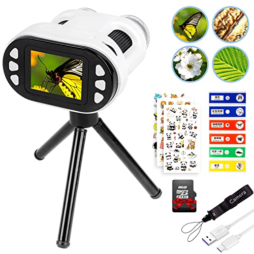Mikroskop Kinder mit Teleskop, Fernglas Kinder Kamera 1080P 8X Digitaler Zoom 2" LCD Bildschirm Kompatibel Windows Mac PC Digital Mikroskop Science Kit für Anfänger Kinder 6 8 10 Jahre (Weiß) Cover
