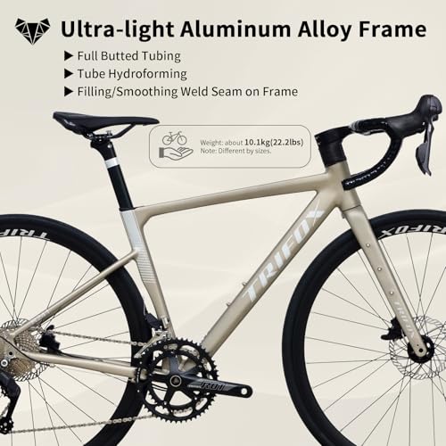 Aircraft-Grade Aluminum Road Bike with Carbon Fiber Fork,22-Speed Lightweight Racing Bicycle with S-Ride Shift Groupset,Double Hydraulic Oil Disc Brake Bike,700C Wheels for Adult