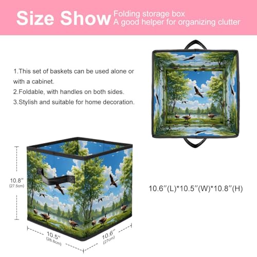 Boîte de rangement pliable cube avec poignées cuir motif oies - 3