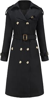SHINROAD Women's Trench Coat Loose Solid Color Double-breasted Formal Knee Length Waist Knee Length lady Winter Jacket