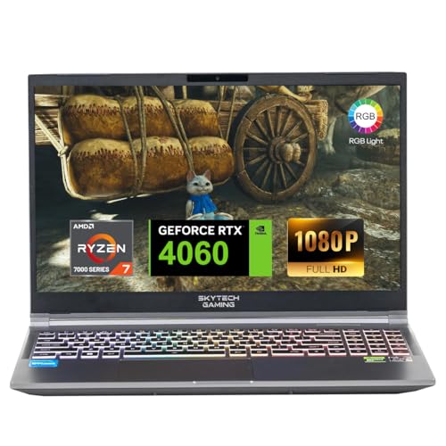 Skytech Gaming Lumi Gaming Laptop, AMD Ryzen 7 7435HS(4.5GHz Turbo Boost), NVIDIA GeForce RTX 4060 8GB, 15.6” FHD 144Hz Display, 16GB DDR5, 1TB PCIe SSD, Wi-Fi 6, RGB Backlit KB, Windows 11