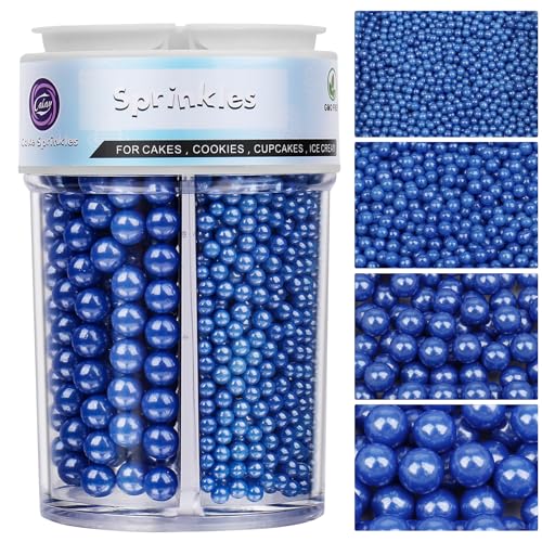 Image of Sprinkles for Cake Decorating, Blue Pearl Sprinkles 4 Sizes Mix for Cake Cupcake Cookie Baking Donuts Ice Cream Toppings