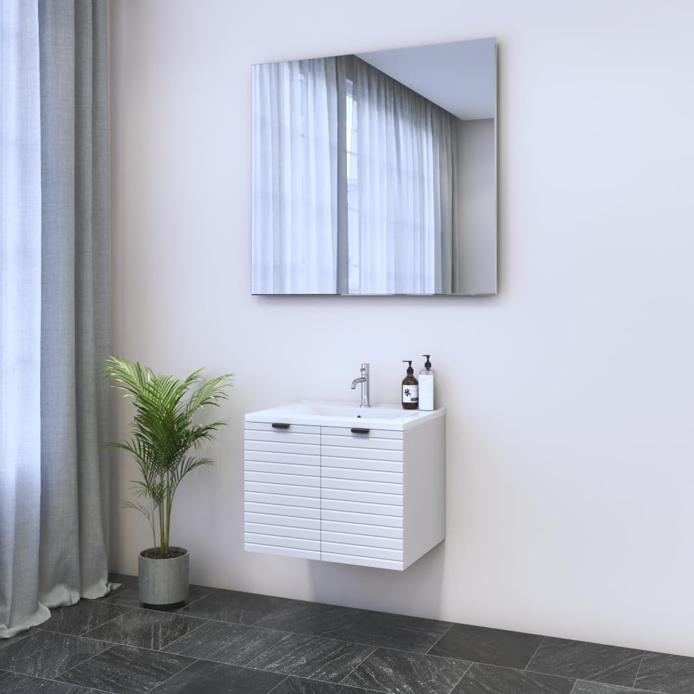 Meble Furniture Capri 2D 60 Floating Bathroom Vanity — Single Sink — Wall Mounted with Storage, 23.6" W x 18.1" D x 18.1" H — White