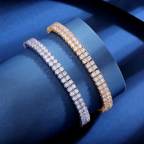 Gemsme 2 Rows Tennis Bracelets for Women Men - 18K White Gold Plated 3mm Round Cut Cubic Zirconia Classic Tennis Bracelet, Size 7 Inch by Gemsme - Used condition - Image 3