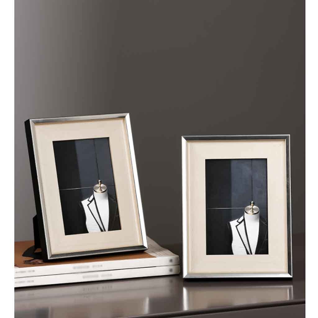 Marco para Fotos Marco de Fotos de Madera Maciza, Marco de Fotos Blanco Plateado Creativo Simple y Moderno, 6 ''7'' 10 ''para Sala de Estar, Dormitorio, Pantalla de Escritorio Portarretratos