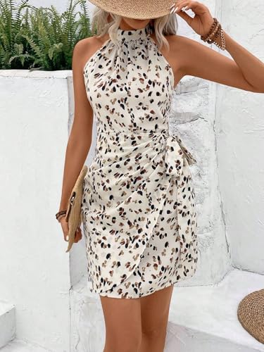 Image of LIGHT DOT Women's Summer Dress Dot Print Halter Neck Tie Waist Casual Zipper Back Sundress Vacation Outfits