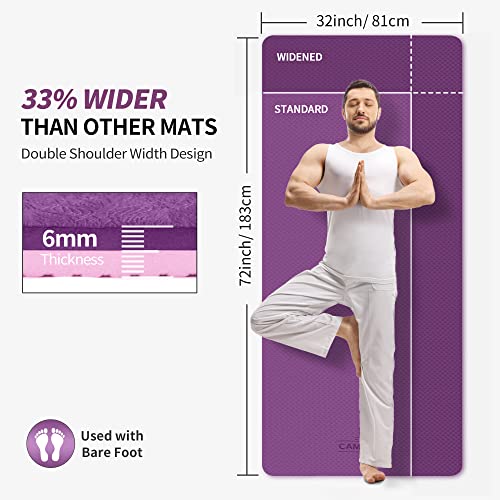 CAMBIVO Extra Wide Yoga Mat for Women and Men (72"x 32"x 1/4"), SGS Certified, Non-slip Large TPE Exercise Fitness Mat for Yoga, Pilates, Workout (6mm, A-Purple Rose) by CAMBIVO - Used condition - Image 2