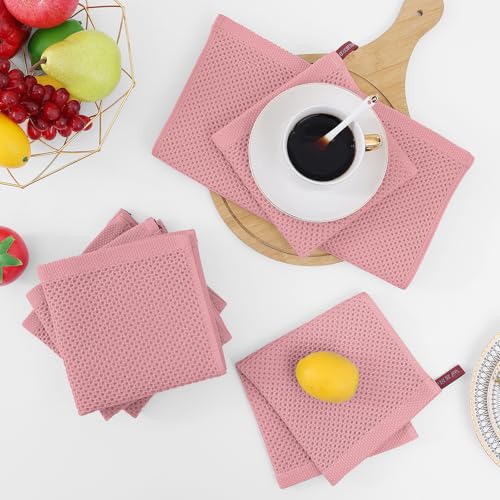 Homaxy 100% Cotton Waffle Weave Kitchen Dish Cloths, Ultra Soft Absorbent Quick Drying Dish Towels, 12 x 12 Inches, 6-Pack, Dried Rose by Homaxy - Image 7