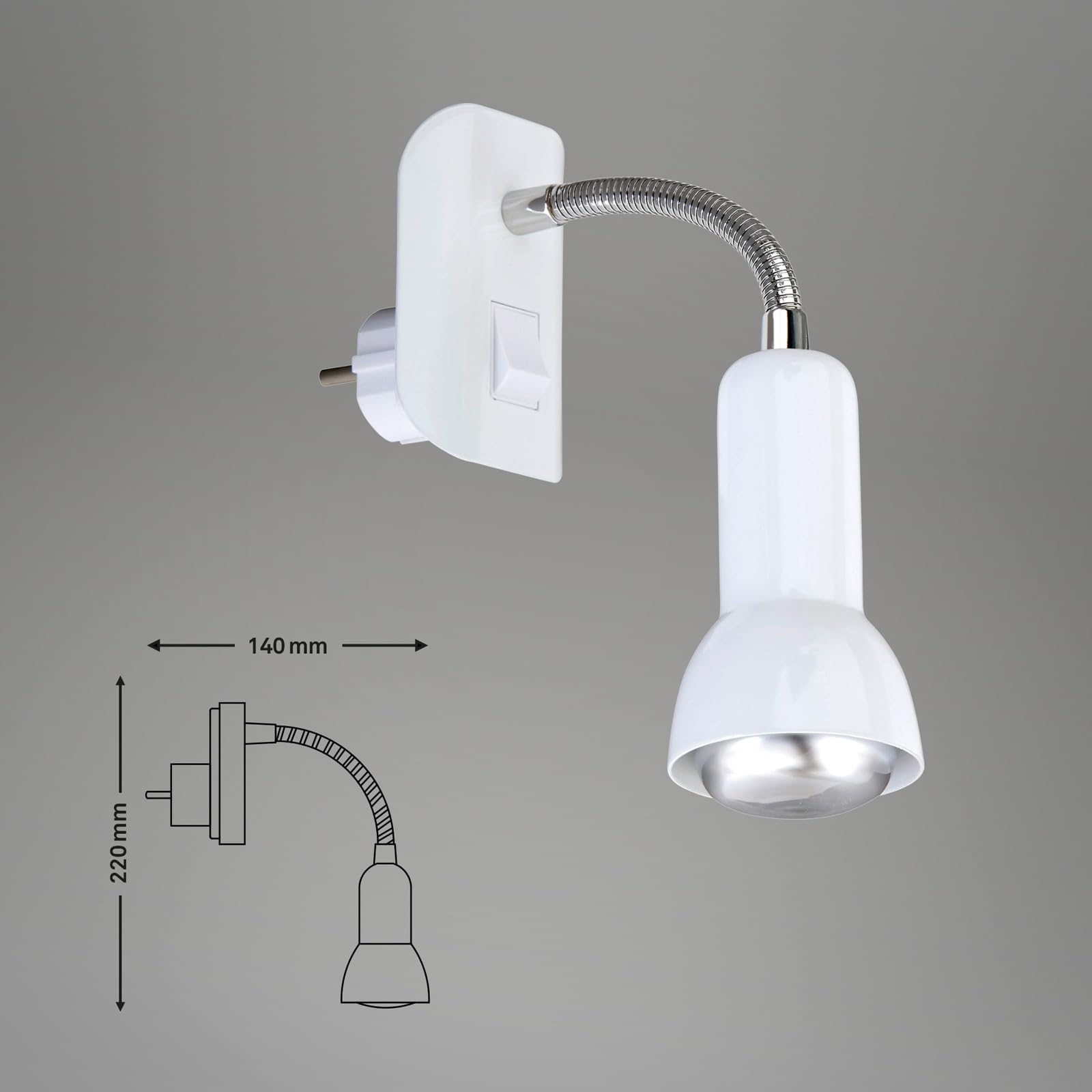 Lampa wtykowa, lampa wtykowa, spot, E14, 25 W, elastyczne ramię, biała