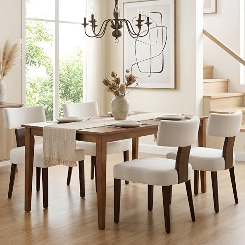 Mid Century Modern Dining Chairs, Farmhouse Velvet Upholstered Accent Chair Curved Backrest Kitchen Chairs Set of 2, with Hardwood Frame, Cream, Velvet-beige - Thumbnail 7