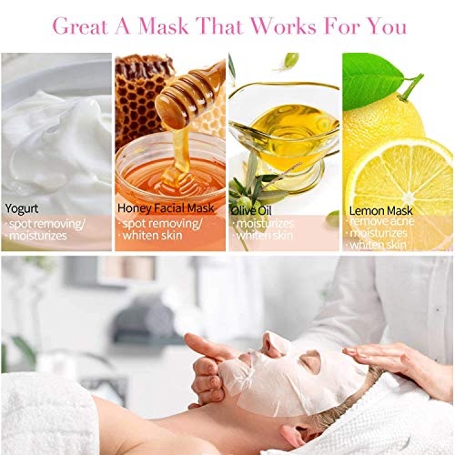 Pormasbenzer 100Pcs DIY Compressed Cotton Face Mask Sheet Grain, Dry Mask Paper Face Cotton Mask Sheet with Free of Mask Bowl, Mask Stick, Silicone Brush, Soft Bristle Brush