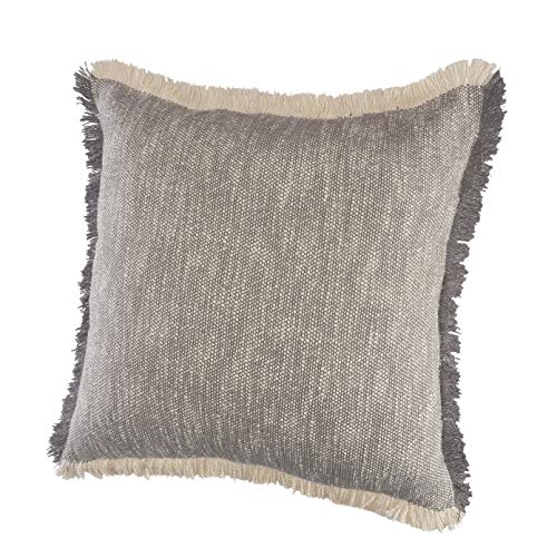 Lr Home Two-Tone Fringe Woven Throw Pillow, 20"X20", Gray/White #TOP3
