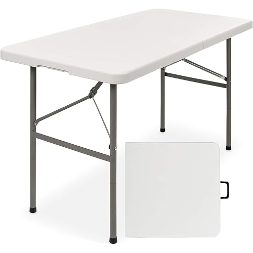AM The America Store - Plastic Folding Table, Indoor Outdoor Heavy Duty Portable w/Handle, Lock for Picnic, Party, Camping (4FT, White)
