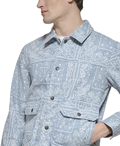 Levi's Jaqueta masculina leve de caminhoneiro, Tela de algodão com estampa azul claro, XXG