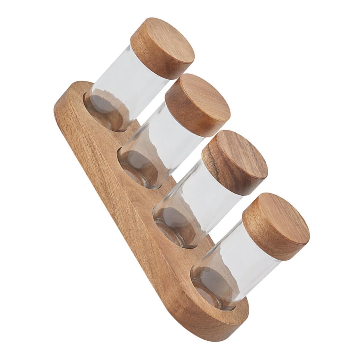 Gatuida Set Barattoli di Spezie in Vetro Trasparente 90ml con Coperchio in Legno di Acacia, Porta Condimenti Salvaspazio con Vassoio, Contenitori per Sale e Zucchero per Cucina Domestica