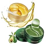 XMXueMei Avocado Golden Under Eye Mask Skincare 60 Pairs Set, Moisturizing Non-greasy Under Eye Patches for Women and Men, Travel Size Long Lasting Refreshing Eye Skin Care Gels Pads Gifts Set