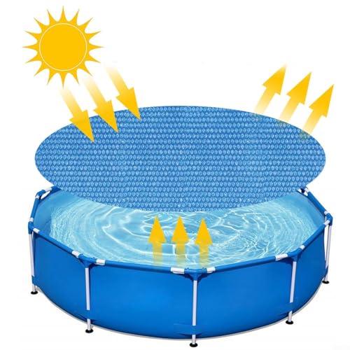 Miniatura 7 de 1 Cubierta De Manta Solar Redonda Para Piscina Sobre El Suelo, Película De Burbujas De Polietileno, Retención De Calor Y Protección Contra Escombros, Azul 300 Cm, Jardín Al Aire Libre Para Uso De Ocio