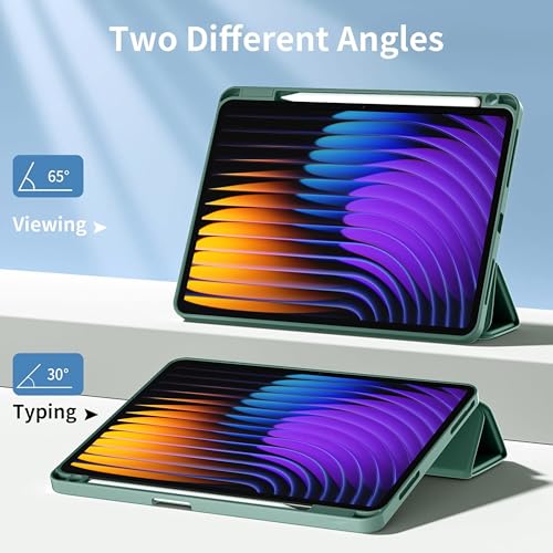 Image of TGK Rotating Case for Xiaomi Mi Pad 7 11.2 inch /Pad 7 Pro with Pencil Holder Trifold Stand Cover Clear Back (Forest Green)