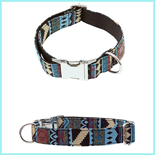 Made by Nami Boho Hundehalsband 2er Set aus Nylon - Versch. Größen kleine & große Hunde - Verstellbar mit Metallverschluss - Atmungsaktiv & Leicht - Premium Hundehalsbänder (L (45-65 cm), Blau & Lila)