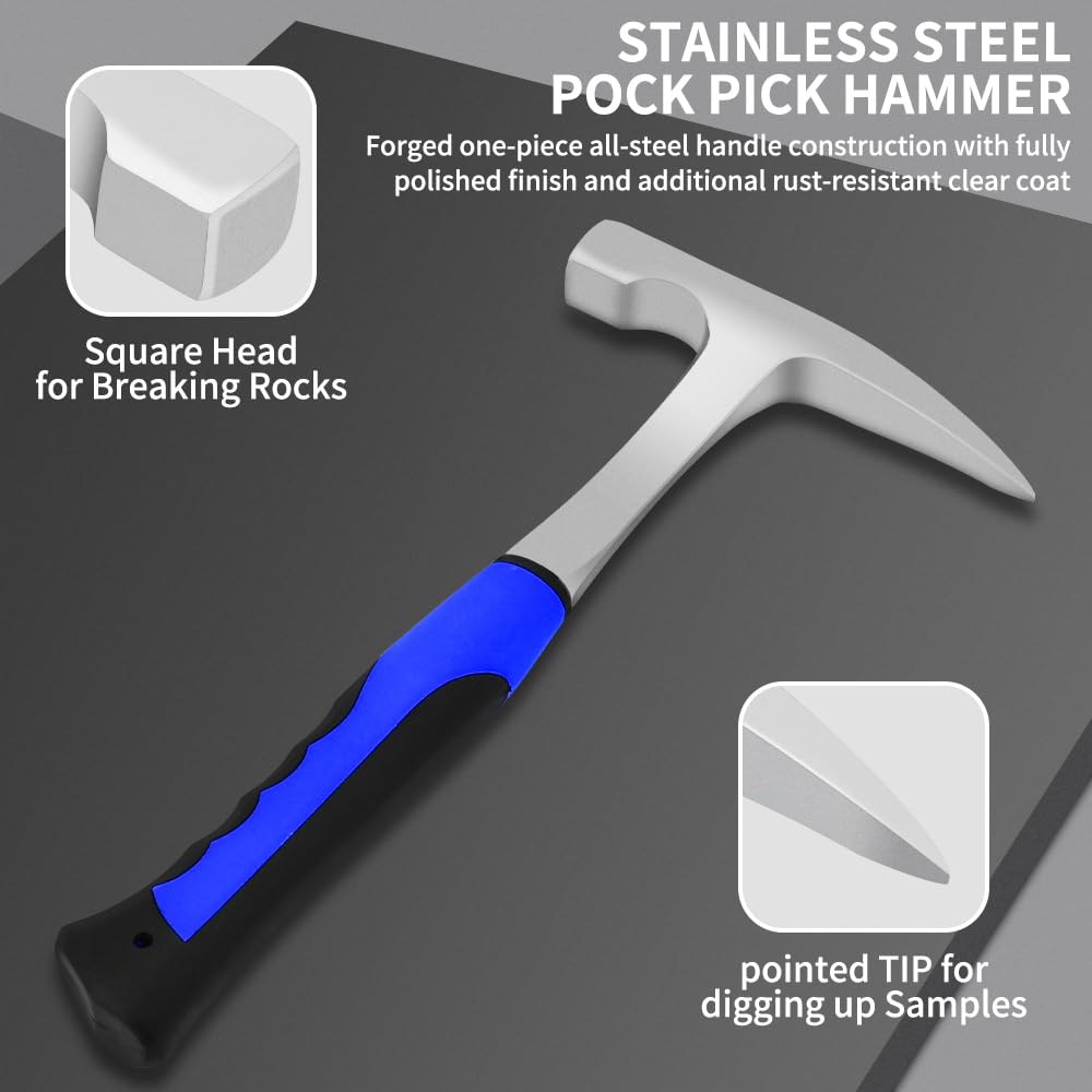 5-Piece Geology Rock Pick Kit - 21oz Hammer, Chisels, Safety Glasses & More For Rock Hounding