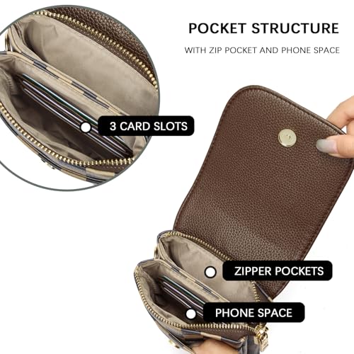 Image of BOSTANTEN Vegan Leather Small Crossbody Bags for Women Designer Cell Phone Bag Wallet Purses Adjustable Strap, Checkered Coffee