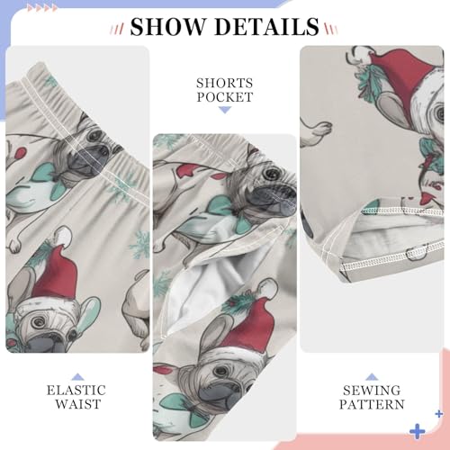 ZZXXB Xmas French Bulldog Snow Boys Long Pants Soft Trousers Elastic Waist Kids Lounge Bottoms with Pockets S-XL4