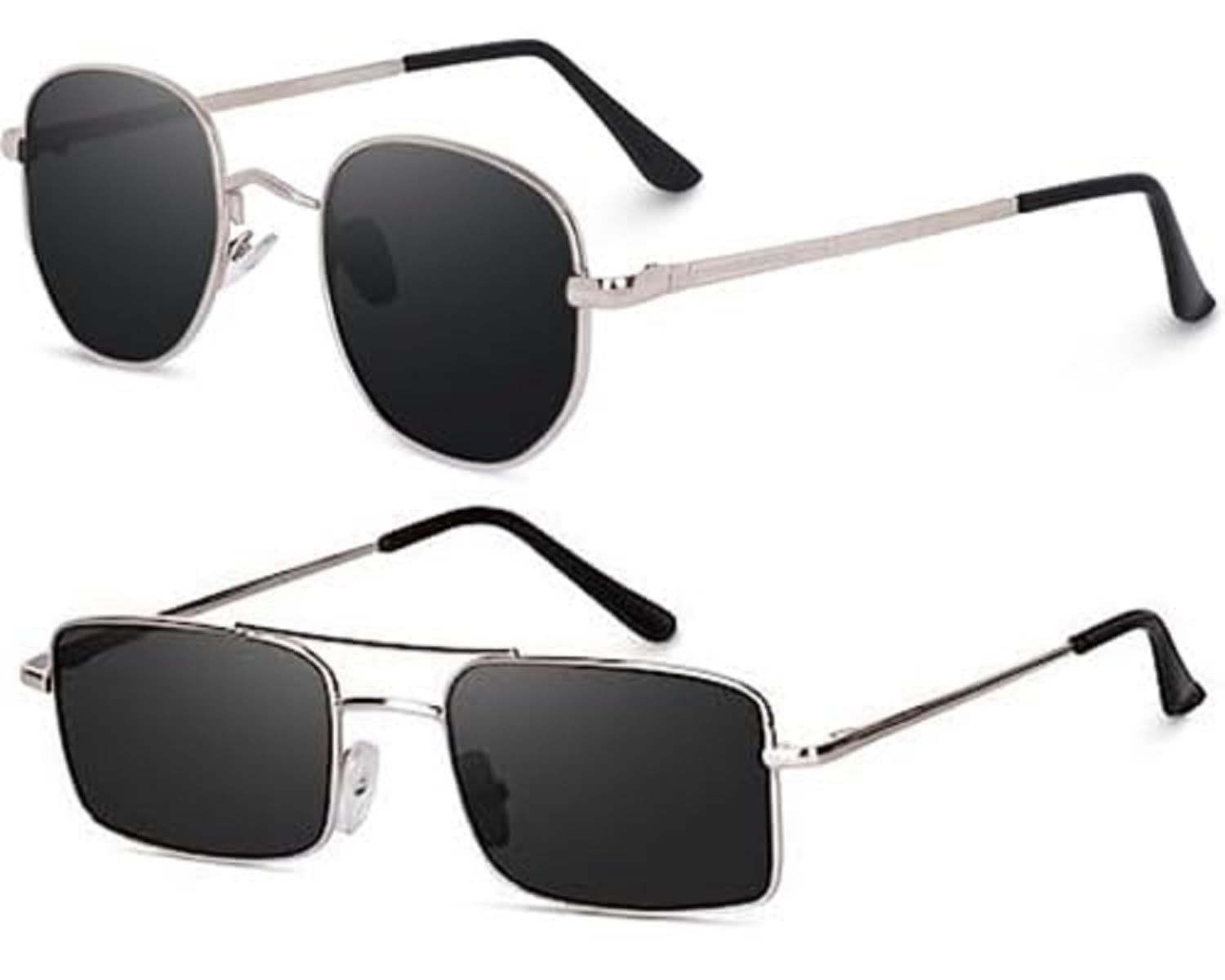 iflash Small Octagonal Sunglasses for Women Men Classic Retro Metal Frame Polygon Sun Glasses UV400 Protection Pack of 2-picture-10