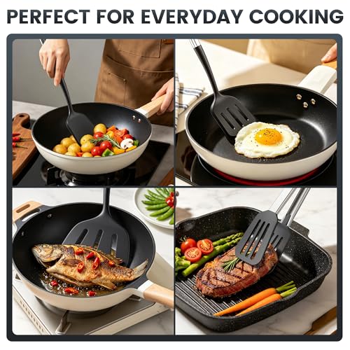 Silicone Spatula Set for Cooking BBQ with 12" Grill Tongs Large Turner-4Pcs - image 4