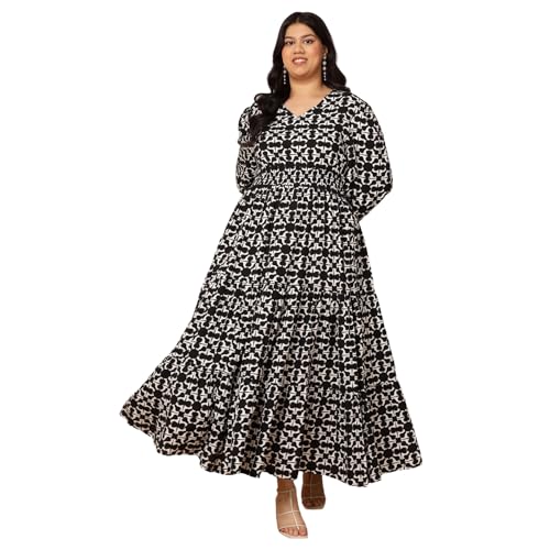 Image of DEEBACO Women's Rayon Fit and Flare Maxi Dress for Woman Festive Fancy|Casual Trending Stylish Long Plus Size One Piece Dresses Women Western (3XL,4XL,5XL,6XL) (Multicolor)