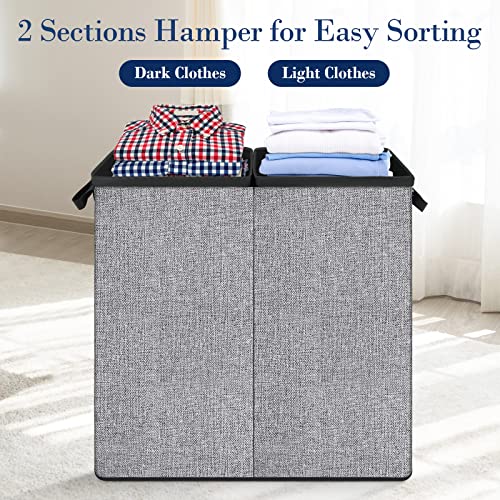 150L Extra Large Laundry Hamper With Lid, Double Laundry Hamper 2 Section With Removable Bags, Dirty Clothes Basket For Storage Sorter, Dual Laundry Hamper For Bedroom, Bathroom, College, Dorm, Grey #TOP2