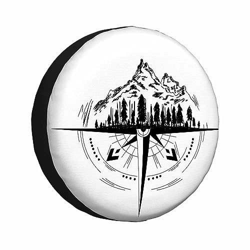 Image of Compass Spare Tire Cover Mountains Outline Palm Tree Nature Travel Beautiful Rock Weatherproof Universal Wheel Protectors Camper Tire Covers for Trailer Rv Travel(17 inch)