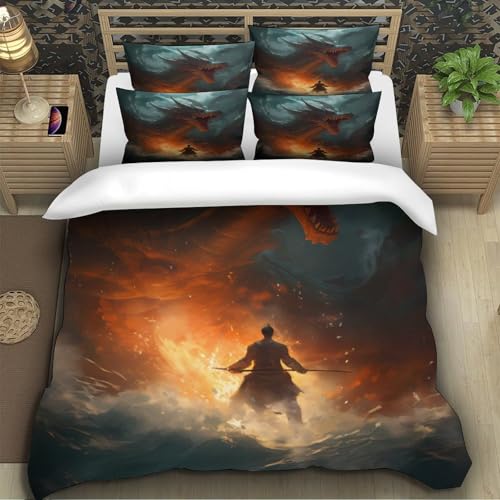 Housse de couette dragon 3D parure lit microfibre super king
