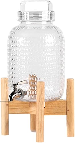 Drink Dispenser Beverage Dispenser Cold Drink Dispencer WWooden Stand and Spigot Round Water Container for Iced Tea Kombucha Sangria Lemonade Use