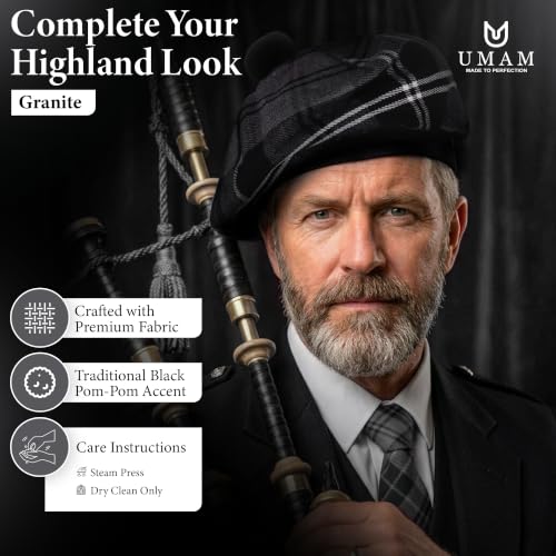 Image of Scottish Tam O' Shanter Hat Tartan Bonnet Pom Pom Wool Flat Cap One Size