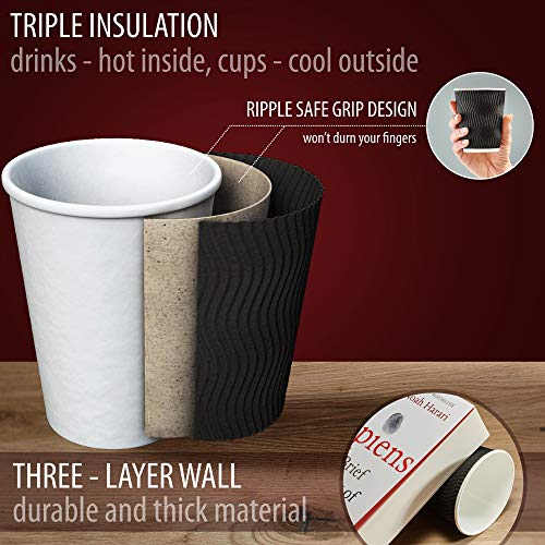 Insulated Disposable Coffee Cups 12 oz, 100 Packs - Paper Cups for Hot Beverage Drinks To Go Tea Coffee Home Office Car Coffee Shop Party (Black) - Thumbnail 3