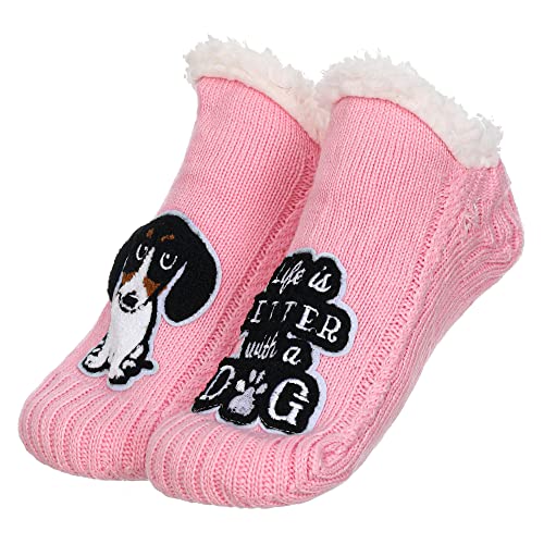 Image of ZYZX Cute Dog Slipper Socks for Women with Grips,Fuzzy Socks Indoor