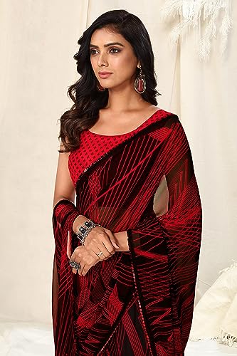 Image of MIRCHI FASHION Women Sari Georgette Chevron Printed | Modern Pattern Farewell and Festive Drape with Matching Blouse Piece