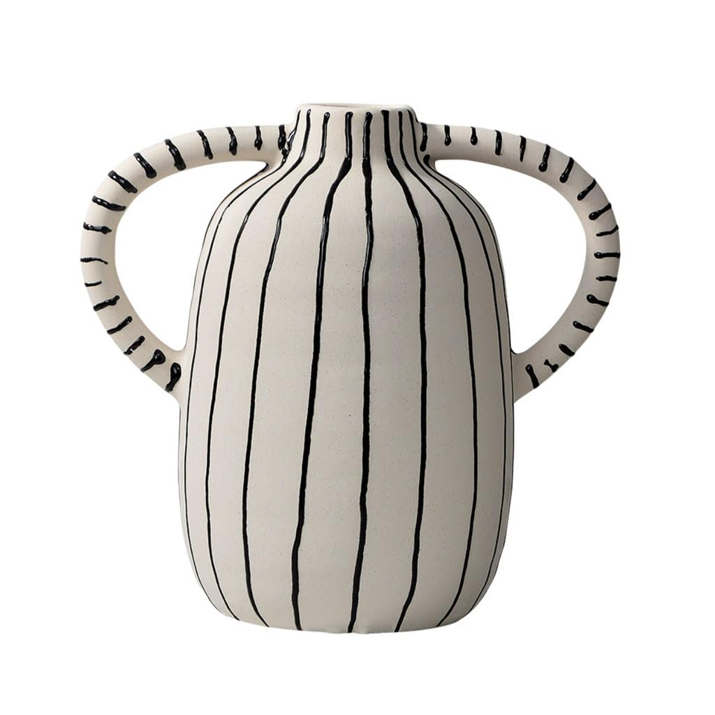 Jarrón de cerámica Hecho a Mano con Dos Asas, jarrón de Flores Blanco Mate, jarrones Modernos, decoración escandinava, jarrón de Mesa para Accesorios de hogar y decoración,A
