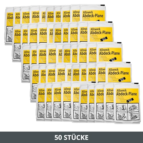 ToolSpace 50er Set Abdeckfolie 4 x 5m PE-Folie Transparente Stark Malerfolie Staubschutzfolie Plastikplane Baufolie Malervlies Tapete Baufolie Allzweck-Folie - Malerplane für Renovierung, Malerarbeit