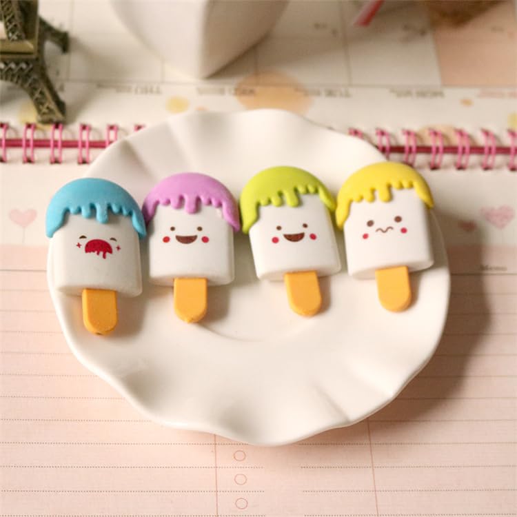 Image of Radiance 12 Pcs Ice Cream Shape Erasers for Kids | Cute Pencil Erasers for Girls & Boys | Fun Stationery | Birthday Return Gift | School Supplies (Multicolor)