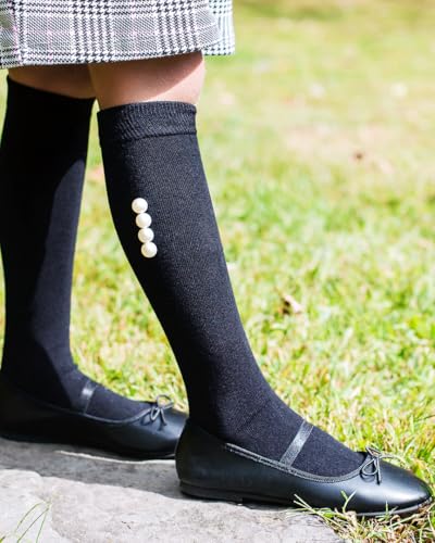 MeMoi Girls' Side Pearls Cotton Blend Knee High Socks3
