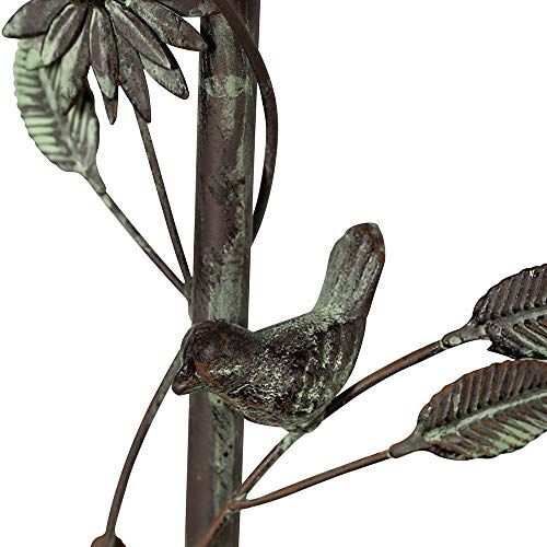 MOCOME Outdoor Bird House with Pole Metal Garden Stake Decor,Watering Can with Flower, Distressed Rustic Birdhouse for Outside, Yard(Rusty 58.5\")