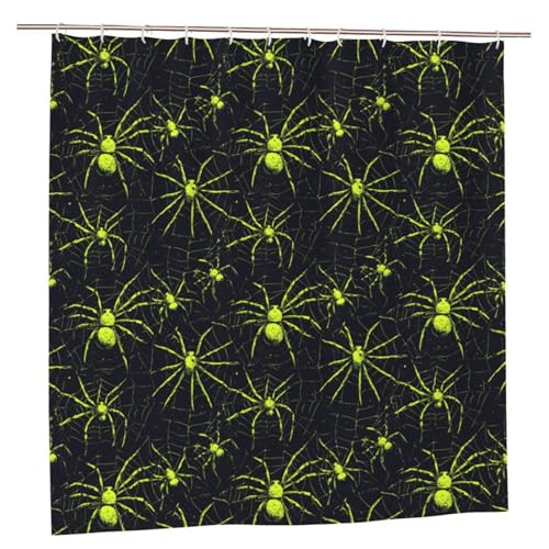 TZTTZT Tenda da doccia con motivo ragno verde, in tessuto spesso, resistente, lavabile in lavatrice (183 x 183 cm)