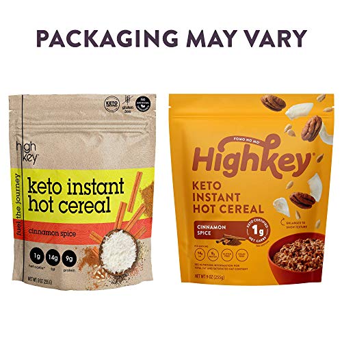 HighKey Snacks Keto Breakfast Hot Cereal - Instant Low Carb, Gluten Free Food - High Protein Oatmeal Snack - Perfect Ketogenic Friendly Products - Diabetic Diets - Grits - Cinnamon Spice
