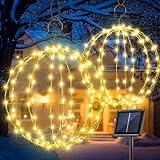 Set of 2 Solar Hanging Ball Lights - 2 Sizes of Christmas Outdoor Garden Lanterns Waterproof Globe Fairy Lights with 8 Lighting Modes Timer Memory Function (Warm White)