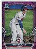 Baseball Trading Card MLB 2023 Bowman Chrome Prospects Refractor Fushia #BCP-103 Chase DeLauter NM Near Mint 144/199 Guardians