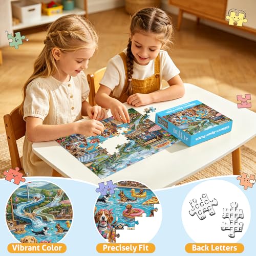 4 Packs de Rompecabezas de 100 Piezas para Niños de 4-6, 6-8 y 8-10 Años, Temas Perros, Parque Acuático, Fiesta de Pizza, Picnic de Cachorros y Fiesta de Postres miniatura 4