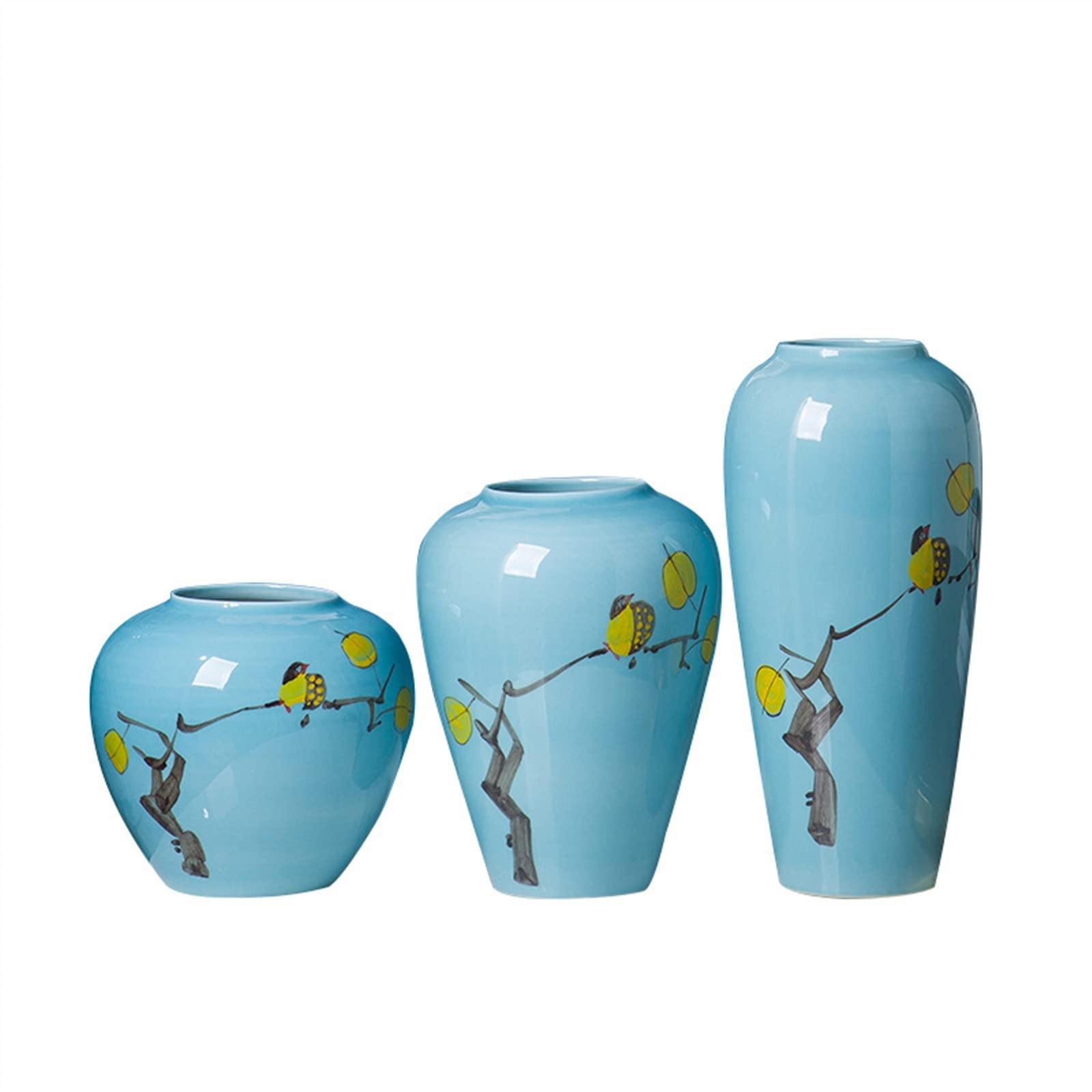 asdchZen Vases 3Pcs Jingdezhen New Chinese-Style Ceramic Vase Hand-Painted Fresh Flower Arrangement Flower Decoration Living Room Hotel Decoration Flowers Vas